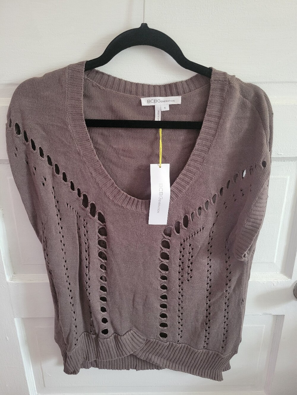 BCBGeneration Taupe Openwork Knit Top